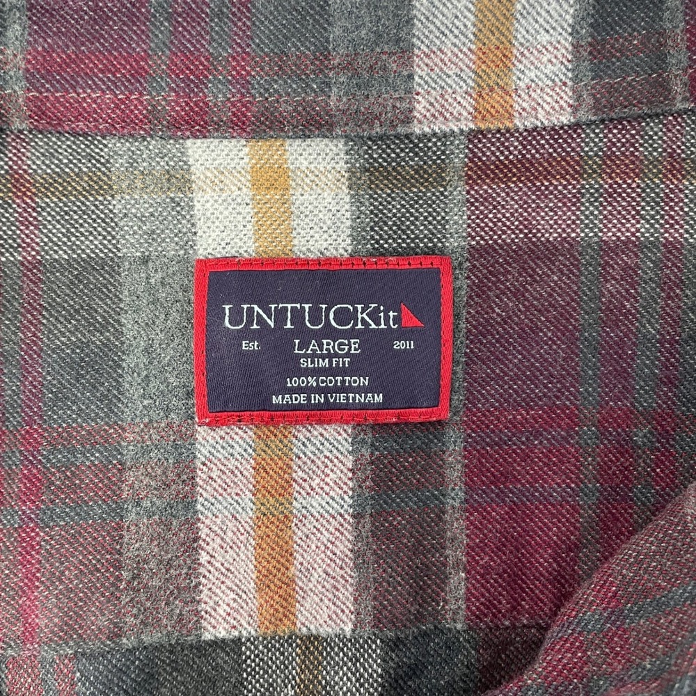 UNTUCKit Men's L Red Green Plaid Flannel Button Down Untucked Shirt - Picture 7 of 9
